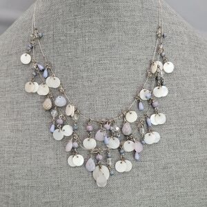 Shell Necklace Bib Statement Multi Strand Beaded Stations 18"